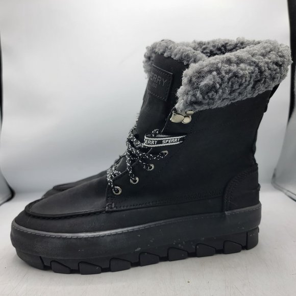 Sperry Juneau Womens 8 Black Gray Winter Boots Faux Fur Casual Comfort STS86817 - Picture 5 of 14